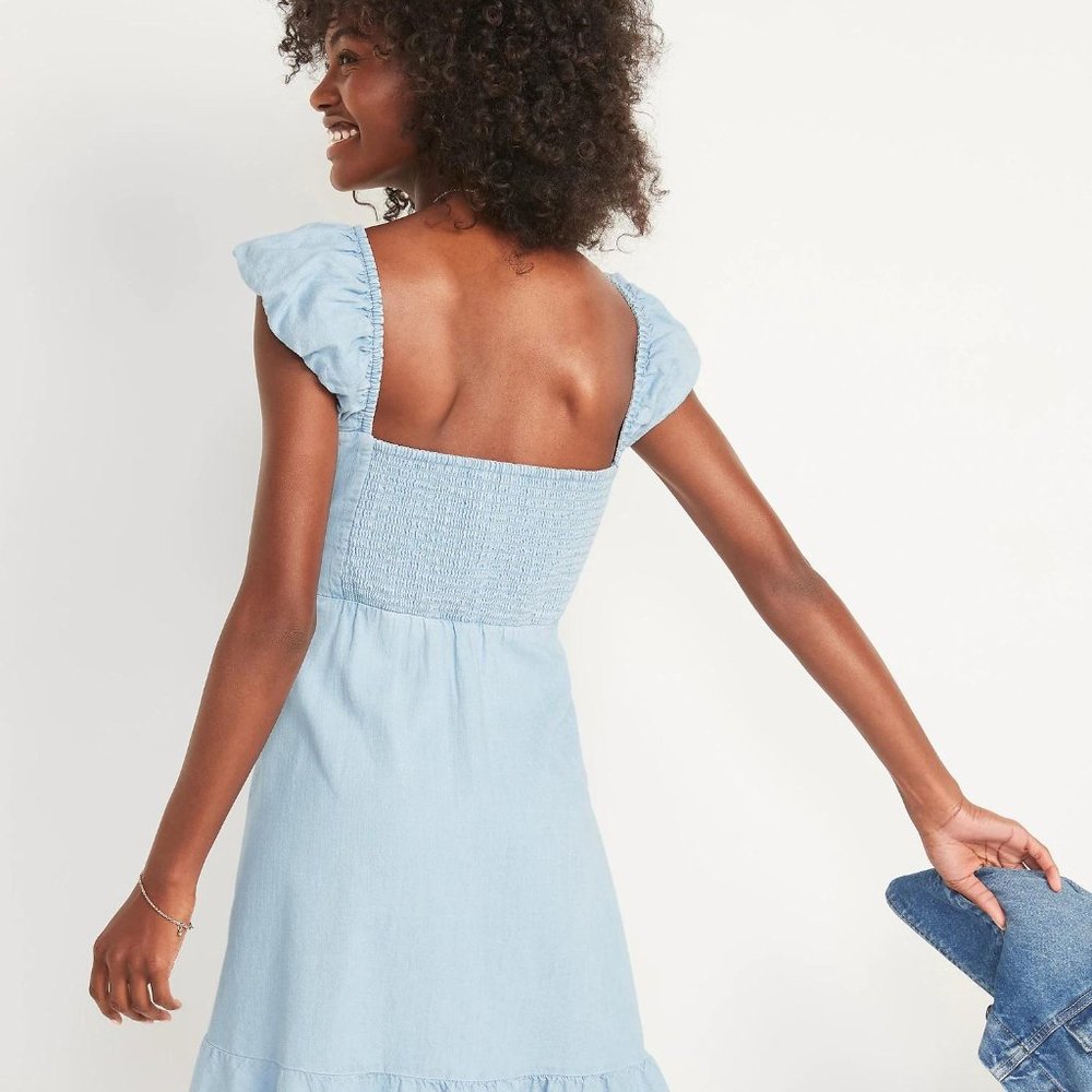 Old Navy fit&flare Puff-Sleeve Jean Mini Dress for Women New - Picture 4 of 4